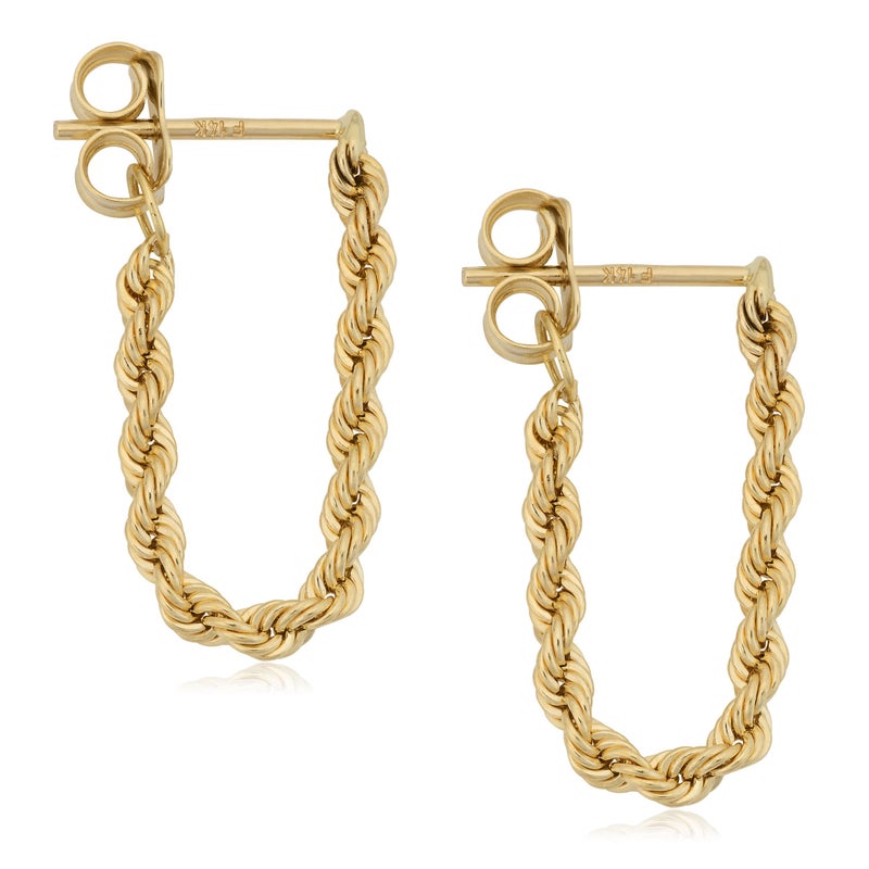 Kooljewelry 14k Yellow Gold Rope Chain Earrings - Image 2